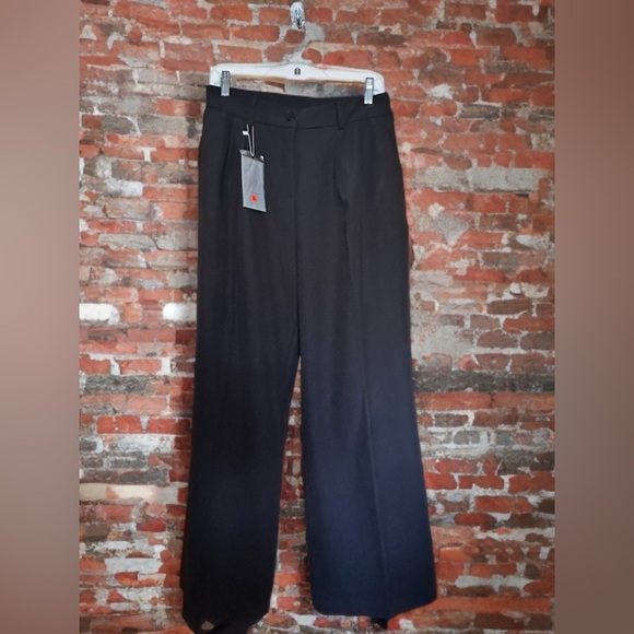 NWT WOMEN’S WIDE LEG VINTAGE HIGH WAIST WORK PANTS SIZE L REG 10-12) BLACK - Picture 5 of 6